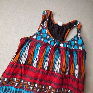 Fire Los Angeles Women's XL Cotton Ikat Tribal Print Racerback Boho Mini Dress